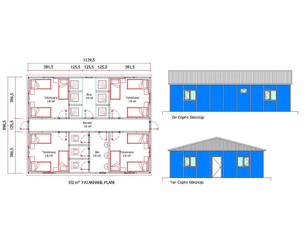 102 m2 Prefabrik Yatakhane