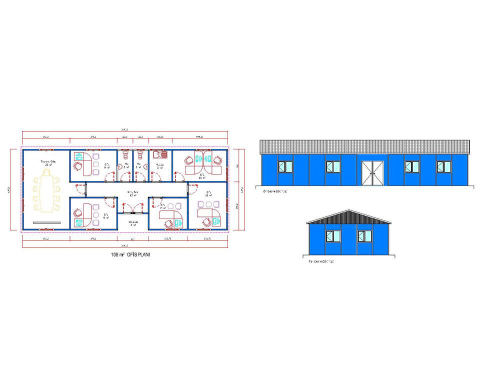 106 m2 Prefabrik Ofis