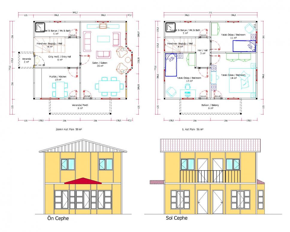 115 m2 Prefabrik Ev