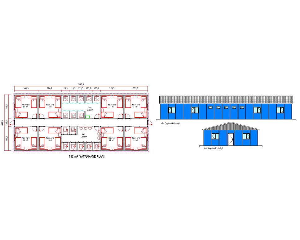 193 m2 Prefabrik Yatakhane
