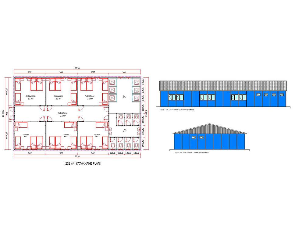 232 m2 Prefabrik Yatakhane