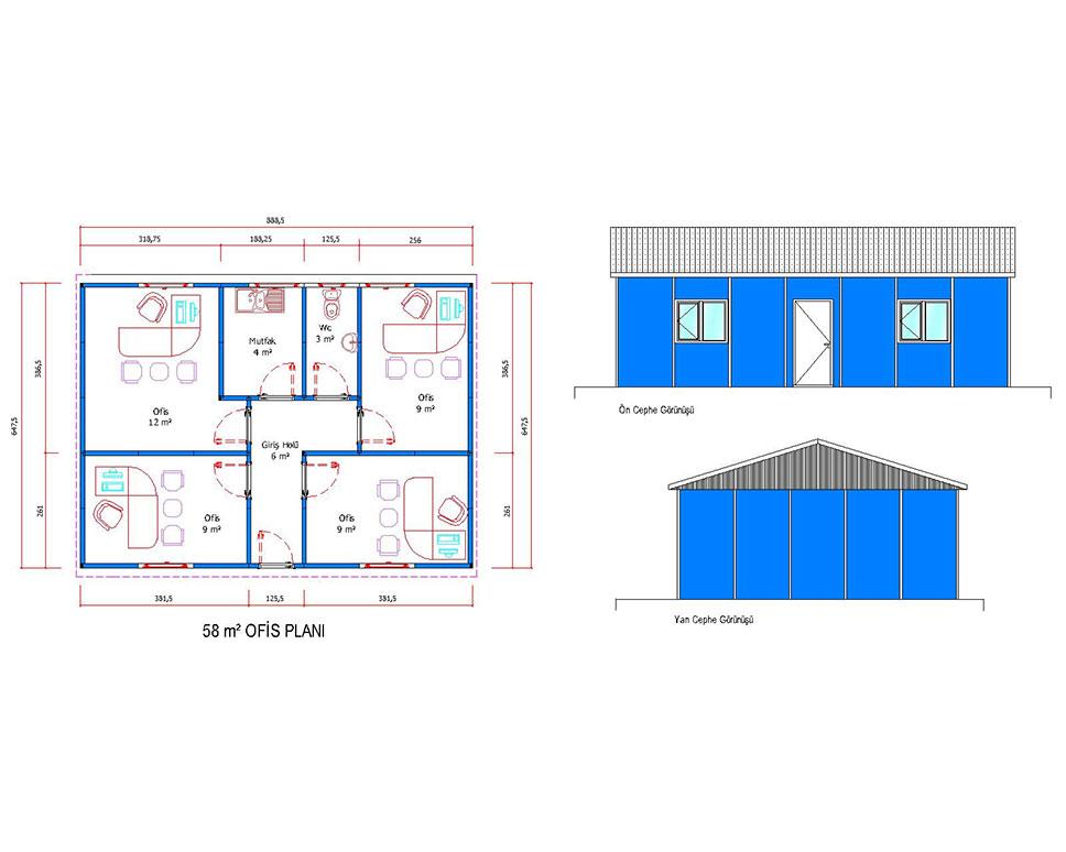 58 m2 Prefabrik Ofis