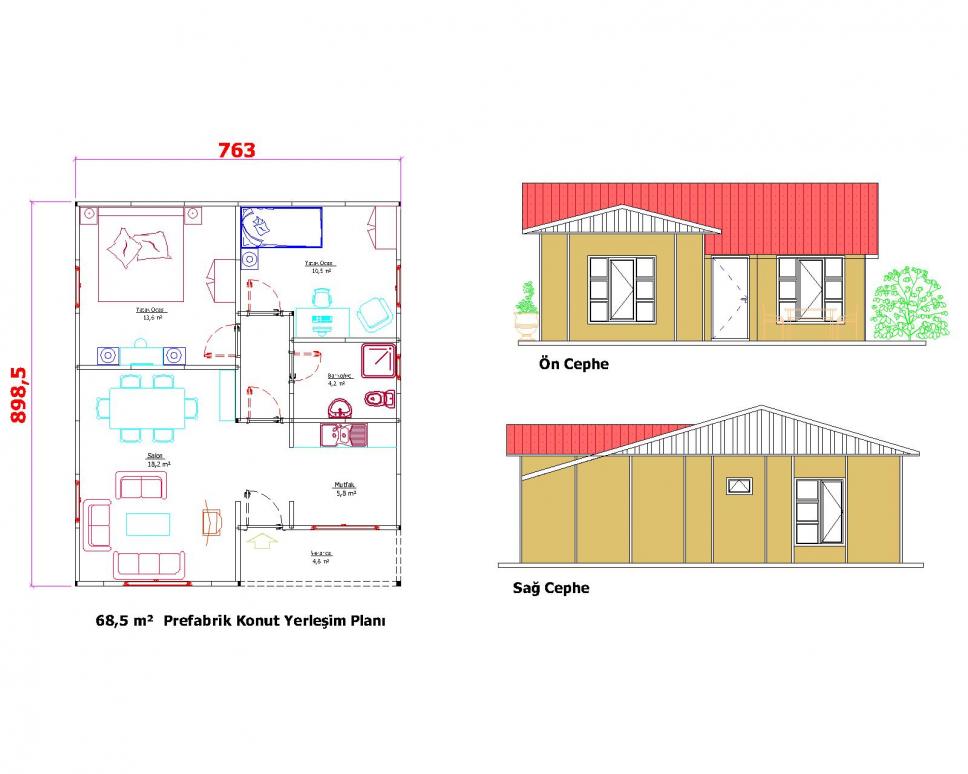 68,5 m2 Prefabrik Ev