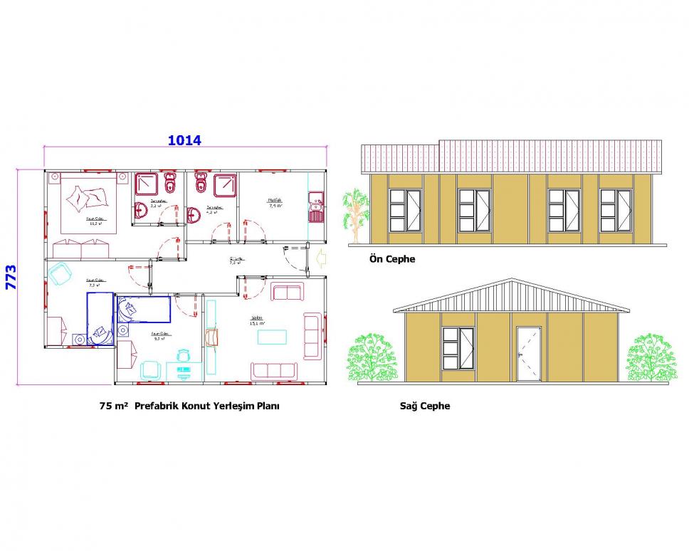 75 m2 Prefabrik Ev
