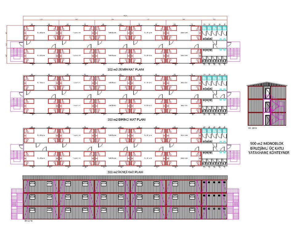 900 m2 Konteyner Yatakhane