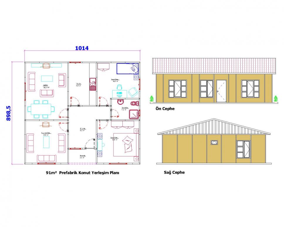 91 m2 Prefabrik Ev