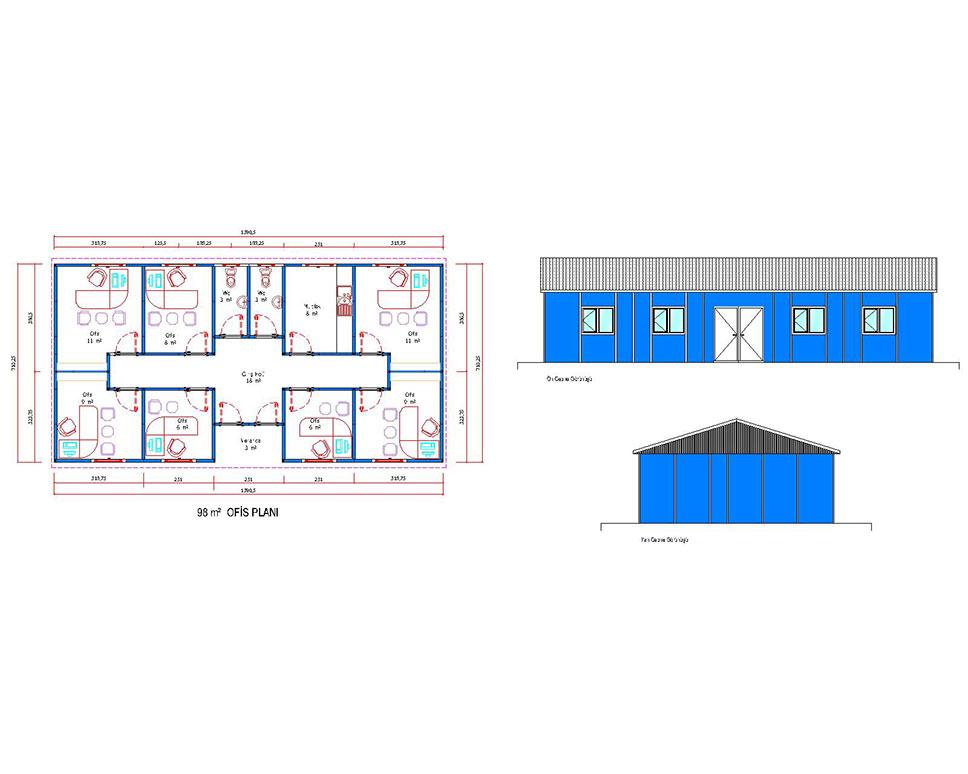 98 m2 Prefabrik Ofis